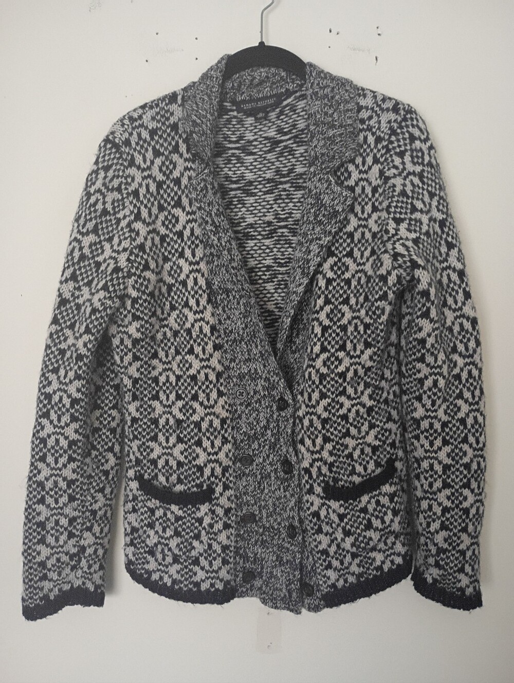 Banana Republic Alpaca and Wool Blend Sweater Jacket in Gray and Black Print Med